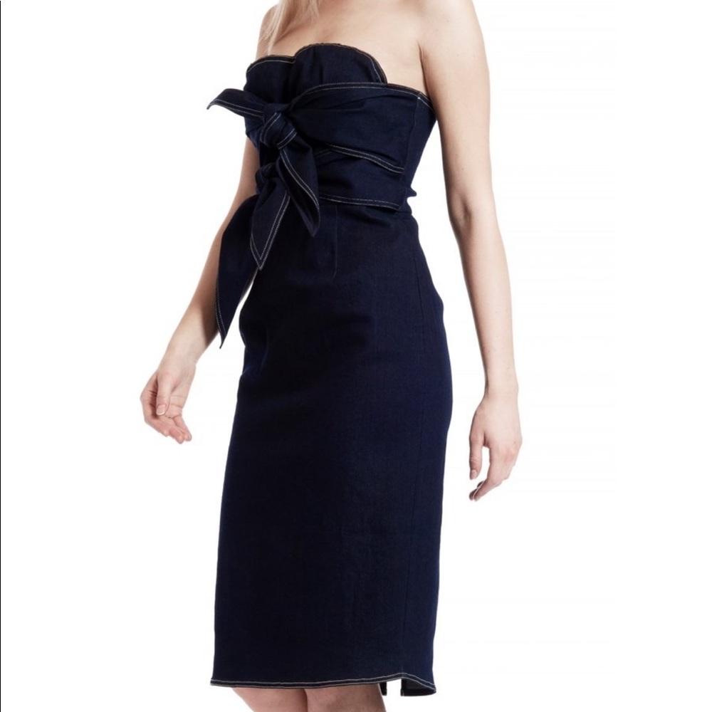 Gracia strapless tie front denim dress Small